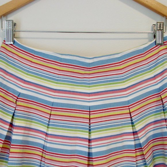Talbots Striped Skirt Blue Pink Colourful Pleated A-Line Flare Skirt Size 2 - Picture 3 of 14